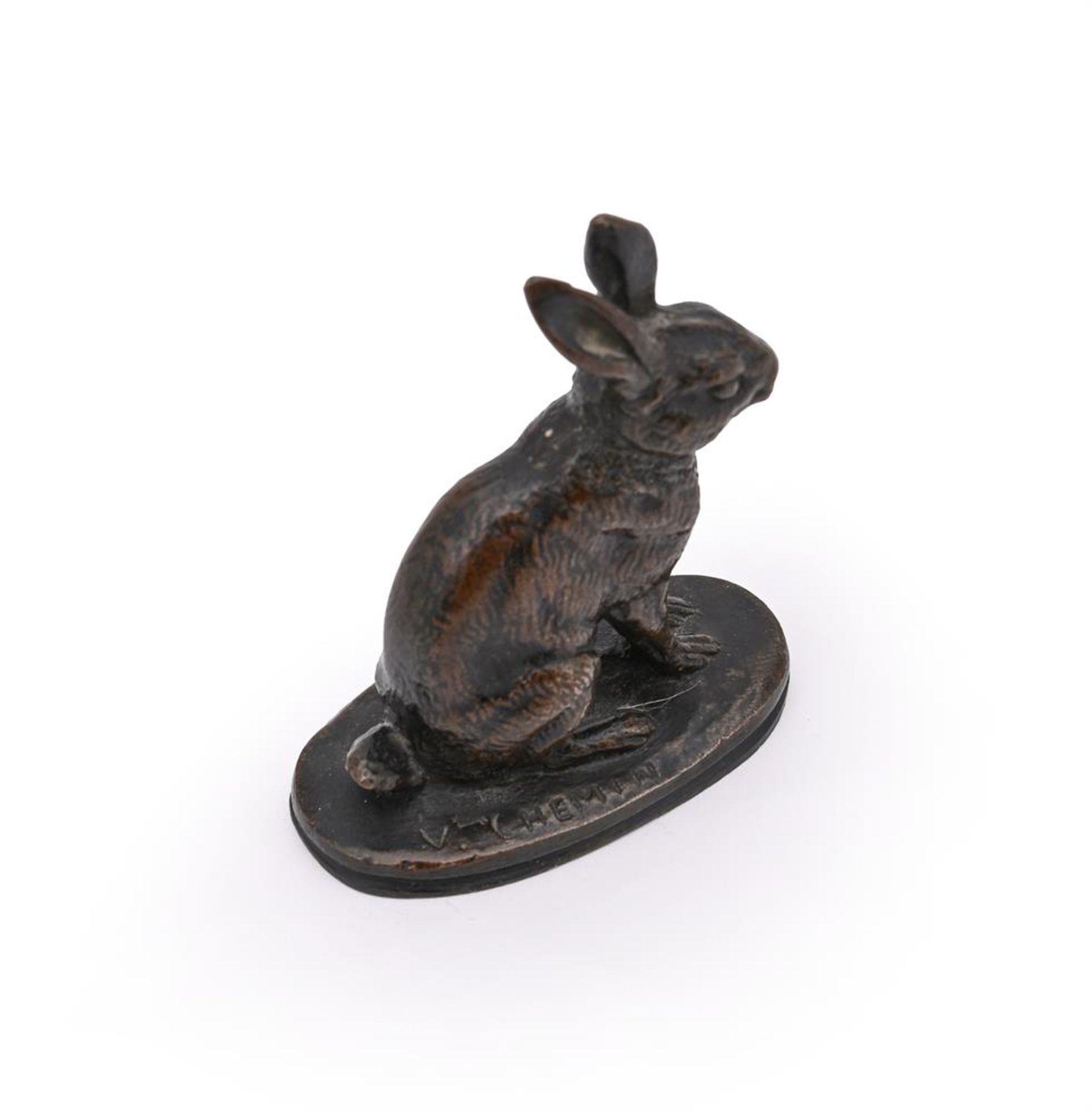 JOSEPH VICTOR CHEMIN (FRENCH, 1825-1901), A BRONZE GROUP OF A SEATED RABBIT - Bild 2 aus 5