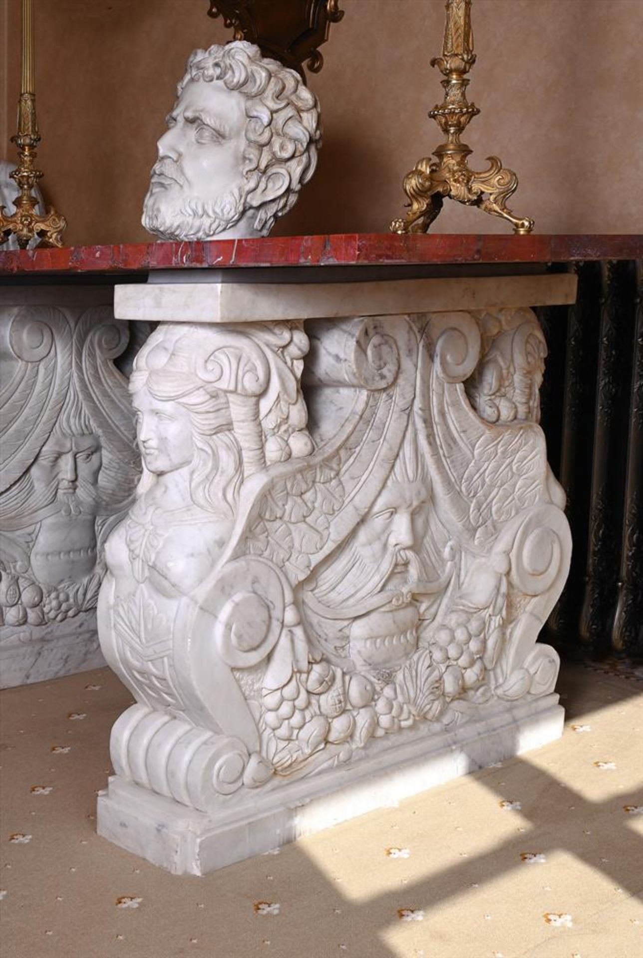 A PAIR OF RED JASPER AND WHITE MARBLE TABLES, IN THE 18TH CENTURY MANNER, CONTEMPORARY - Image 4 of 7