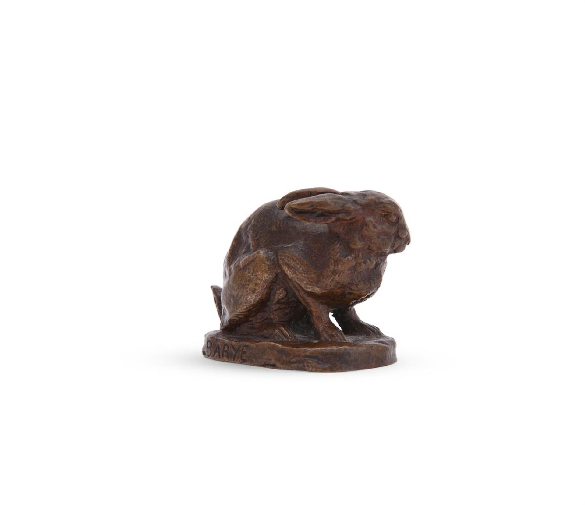 ANTOINE-LOUIS BARYE (FRENCH, 1795-1875), A BRONZE MODEL OF A CROUCHING RABBIT - Image 3 of 6