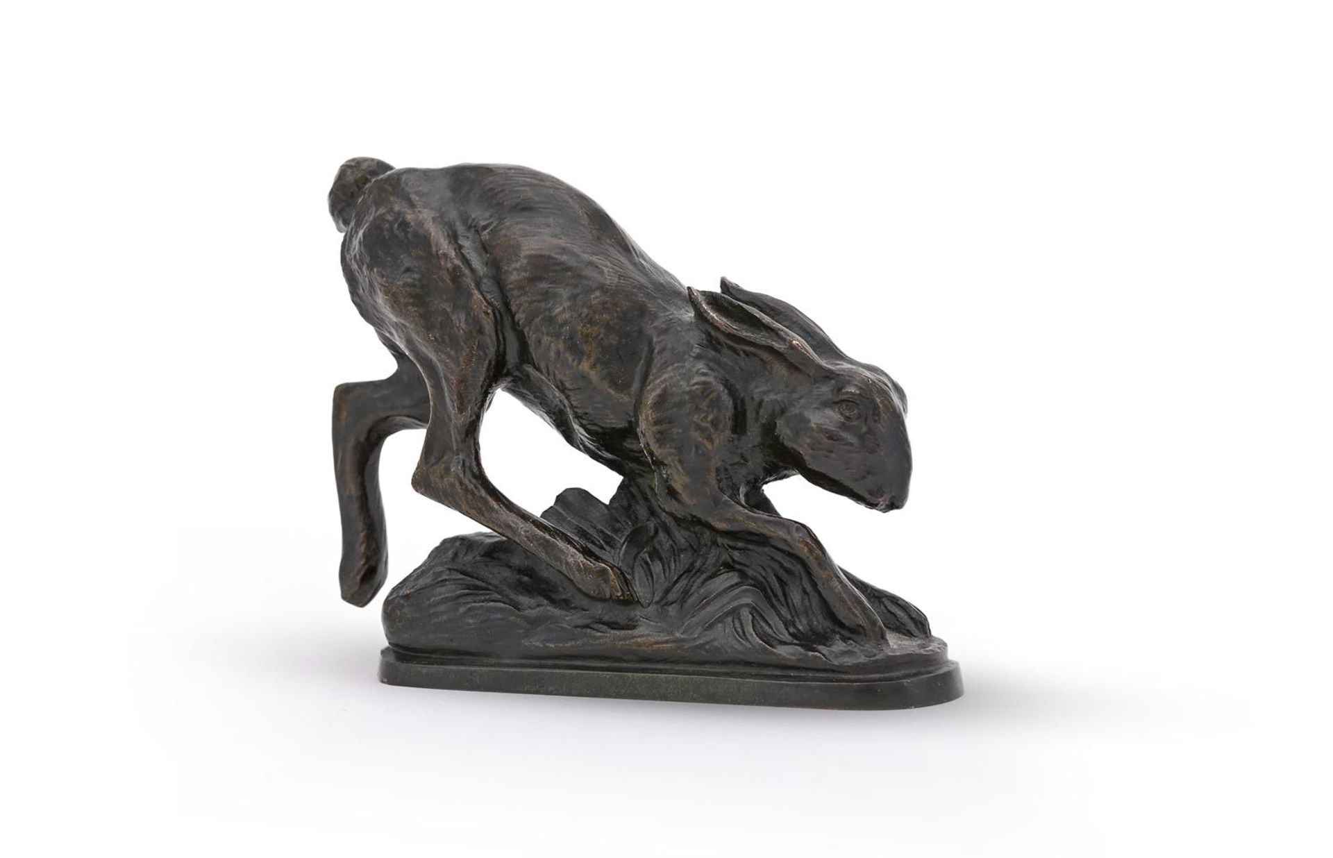 E M SAMSON (FRENCH, LATE 19TH/EARLY 20TH CENTURY), A BRONZE MODEL OF A RUNNING HARE - Image 3 of 5