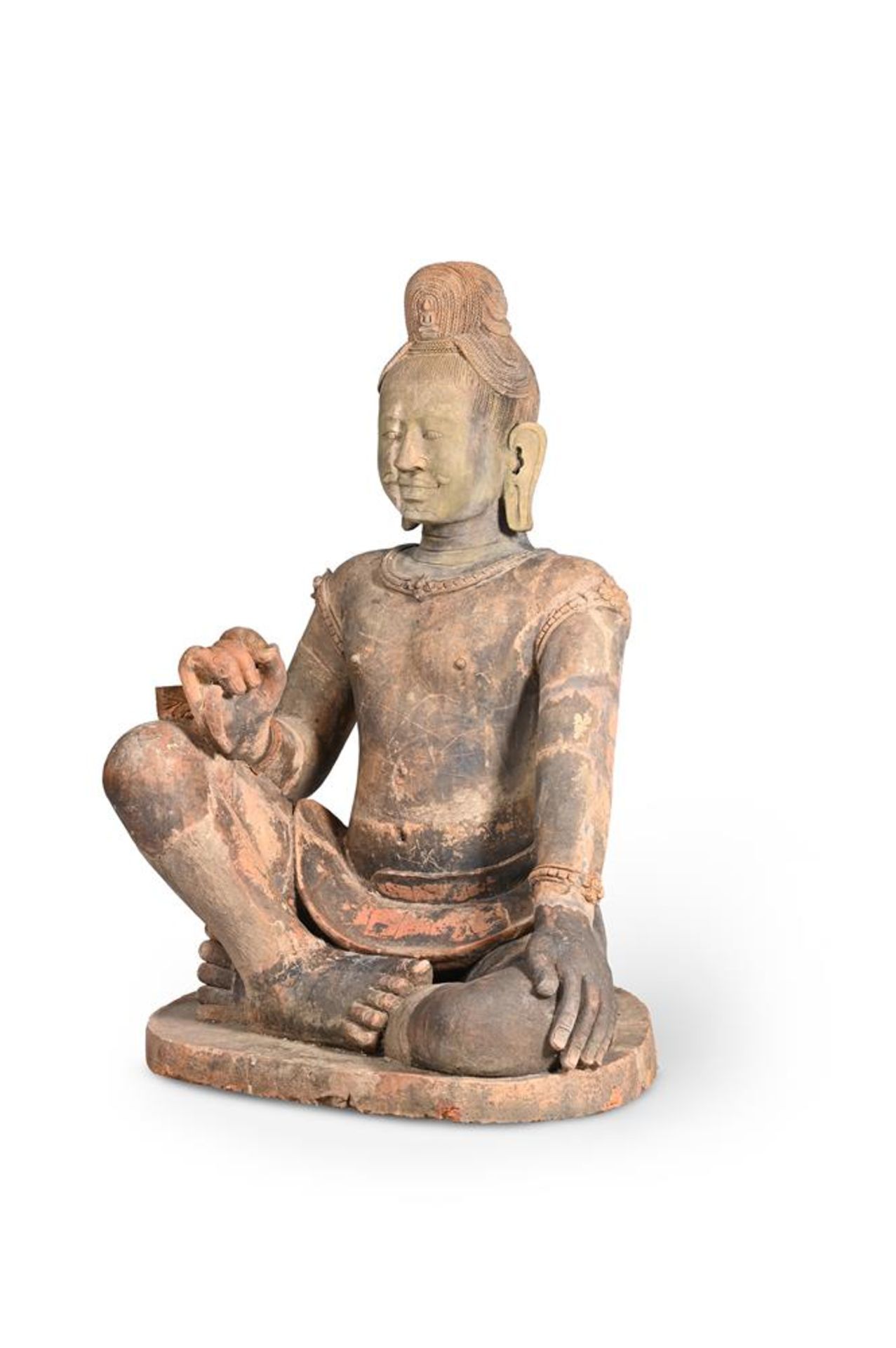 A LARGE TERRACOTTA SEATED FIGURE OF A MALE DEITY, PROBABLY 19TH OR EARLY 20TH CENTURY - Image 2 of 3