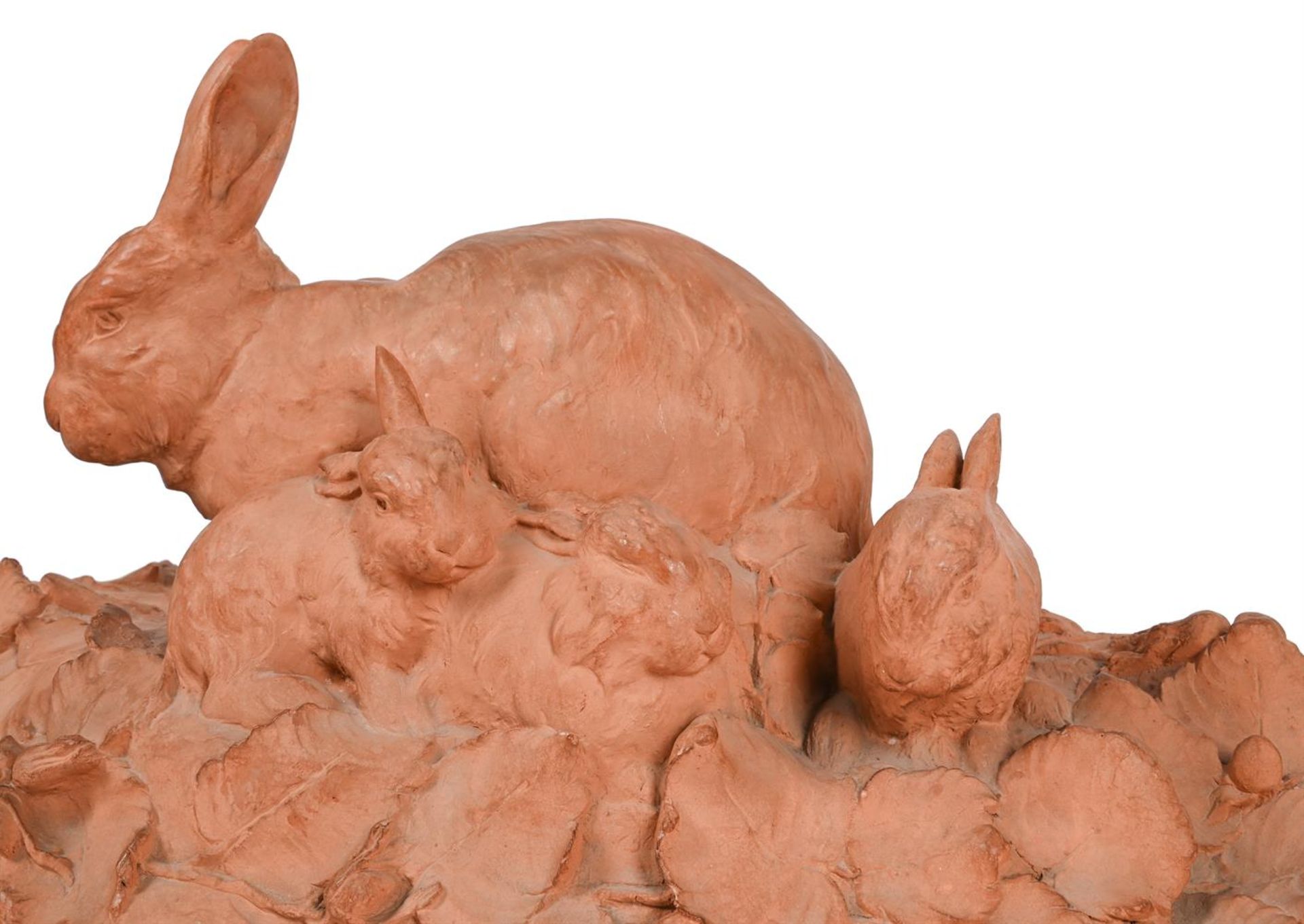 λ MARGUERITE MONOT (FRENCH, 1903-1961), A LARGE TERRACOTTA GROUP OF RABBIT WITH KITS - Image 4 of 7