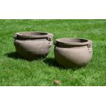 A MATCHED PAIR OF TERRACOTTA SCROLL POTS, BY THE COMPTON POTTERY, CIRCA 1920
