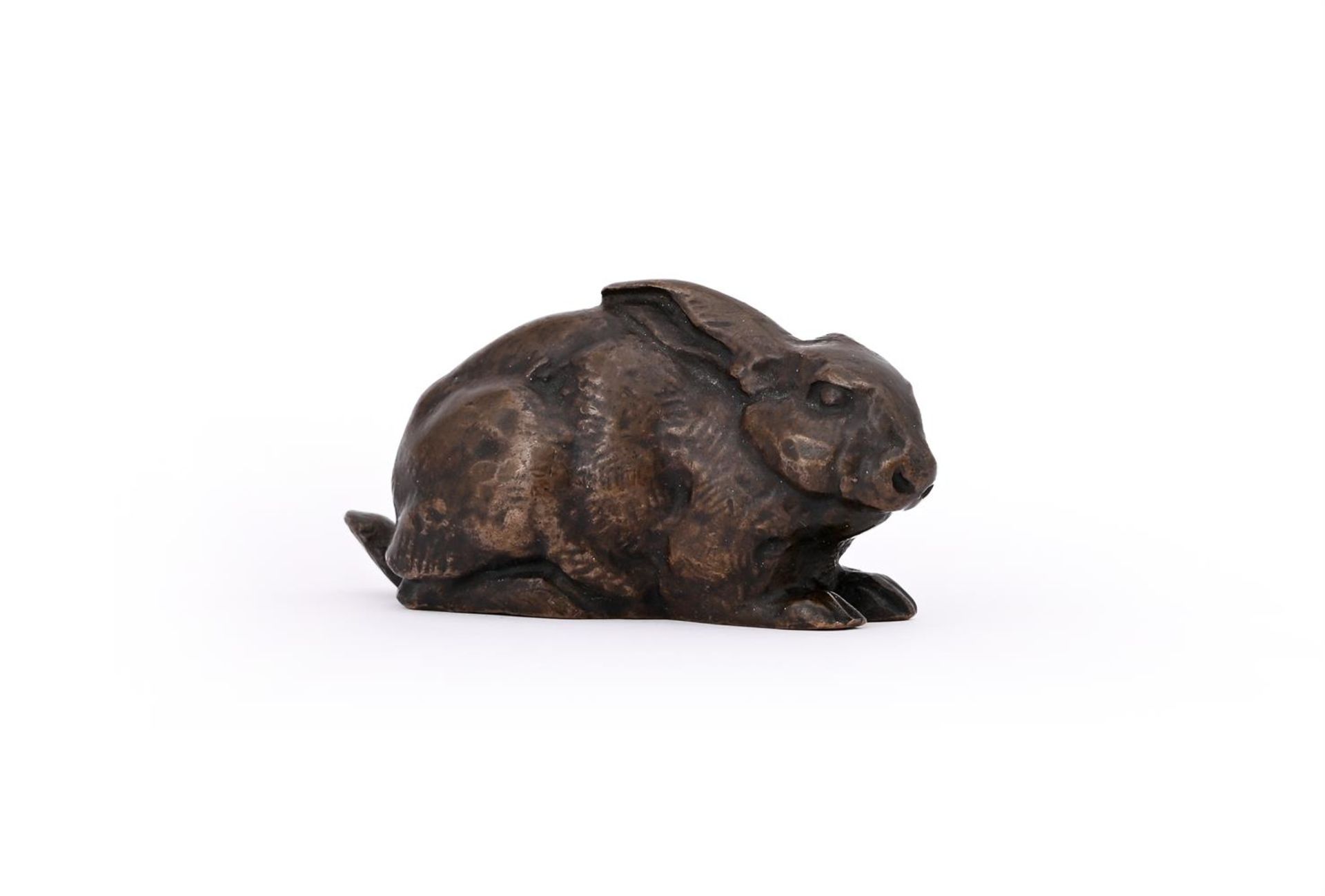 ANTOINE-LOUIS BARYE (FRENCH, 1795-1875), A BRONZE MODEL OF A CROUCHING RABBIT - Image 2 of 4