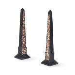 A LARGE PAIR OF BLACK MARBLE INLAID OBELISKS, IN THE LATE 19TH CENTURY ASHFORD STYLE, 20TH CENTURY