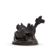 AUGUSTE CAIN (FRENCH, 1821-1894), A BRONZE MODEL OF A WORRIED RABBIT
