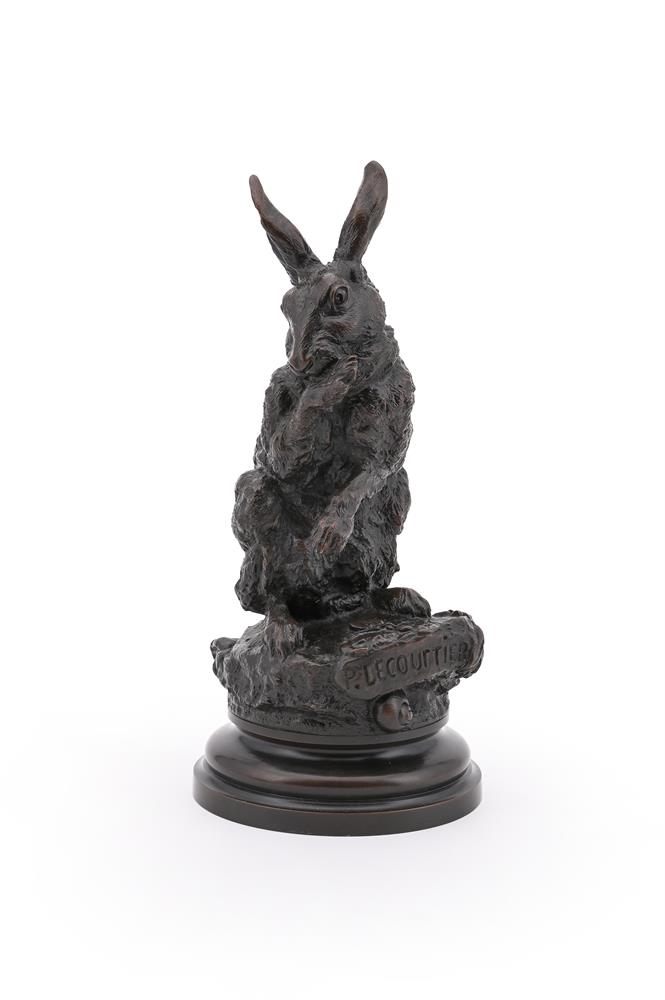 PROSPER LECOURTIER (FRENCH, 1851-1925), A RARE LARGE BRONZE MODEL OF A RABBIT GROOMING - Image 2 of 5