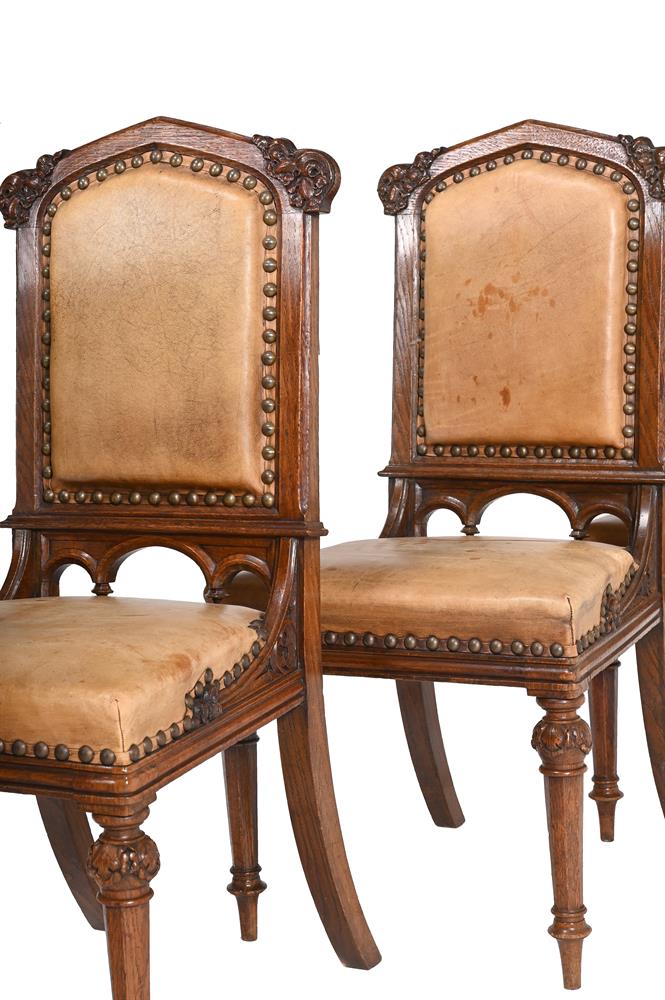 A SET OF SIX VICTORIAN GOTHIC REVIVAL OAK DINING CHAIRS, IN THE MANNER OF A.W.N. PUGIN, CIRCA 1840 - Image 4 of 4