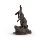 CLOVIS-EDMOND MASSON (FRENCH, 1838-1913), A BRONZE MODEL OF A HARE GROOMING ITS EAR