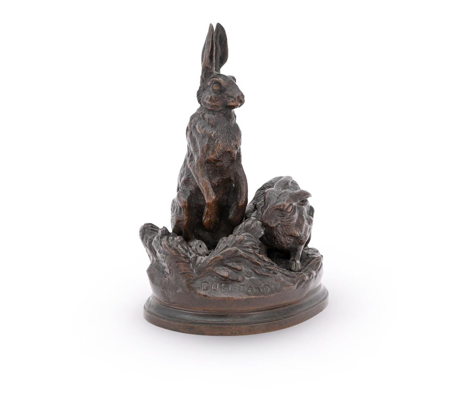 ALFRED DUBUCAND (FRENCH, 1828-1894), A BRONZE MODEL OF TWO HARES - Bild 2 aus 5