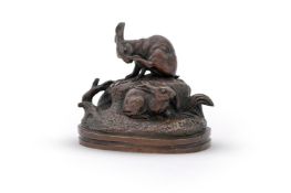 JOSEPH VICTOR CHEMIN (FRENCH, 1825-1901), A BRONZE GROUP OF TWO HARES