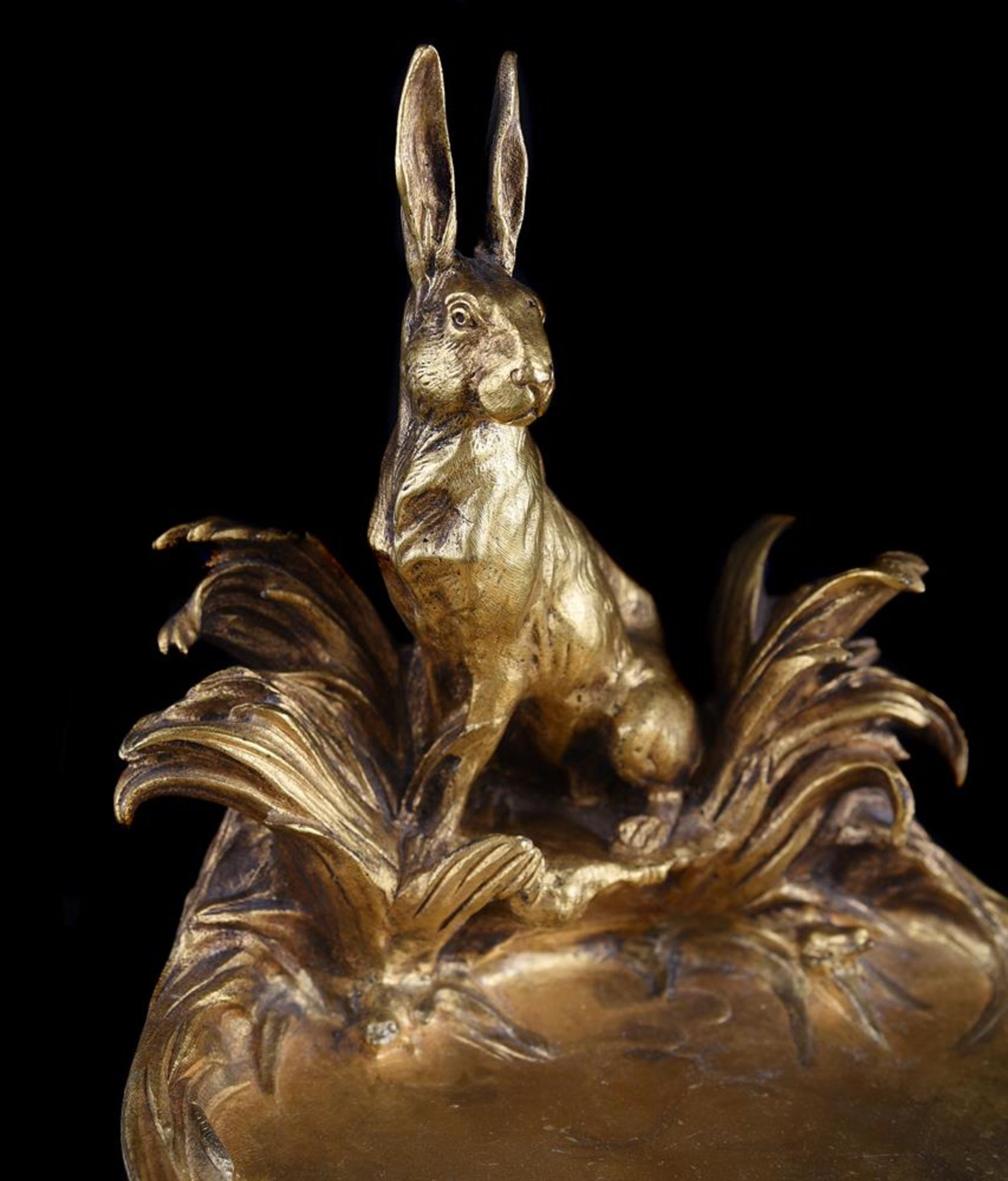 CHARLES PAILLET (FRENCH, 1871-1937), A GILT BRONZE VIDE POCHE FORMED AS A HARE AT A POOL - Bild 3 aus 8