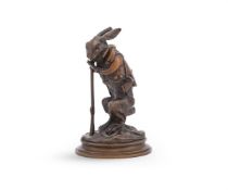 ALPHONSE-ALEXANDRE ARSON (FRENCH, 1822-1895), A BRONZE MODEL OF A HARE DRESSED AS A HUNTER