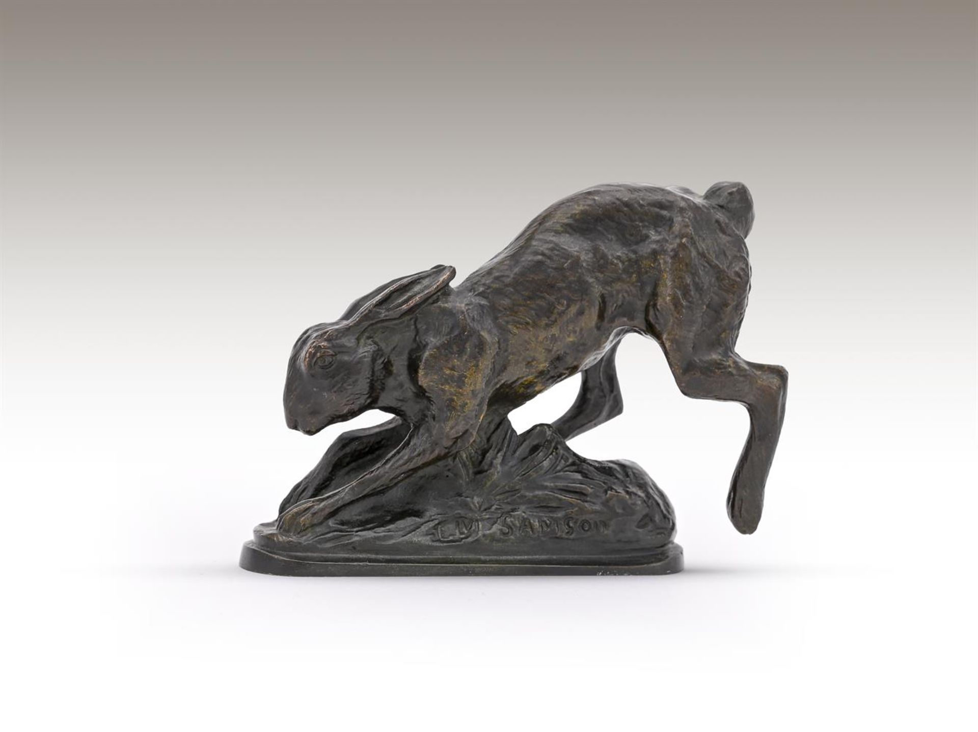 E M SAMSON (FRENCH, LATE 19TH/EARLY 20TH CENTURY), A BRONZE MODEL OF A RUNNING HARE - Image 5 of 5