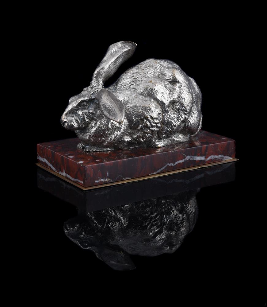 FERDINAND PAUTROT (FRENCH, 1832-1874), A SILVERED BRONZE MODEL OF A RABBIT