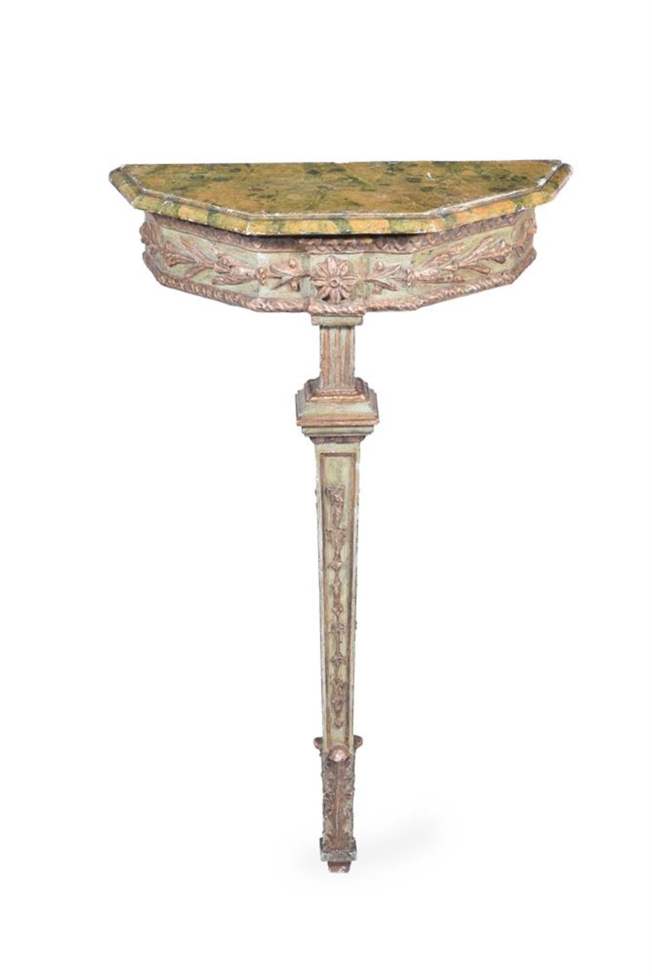 A PAIR OF CONTINENTAL GREEN PAINTED AND SILVERED CONSOLE TABLES, LATE 18TH OR EARLY 19TH CENTURY - Image 2 of 7
