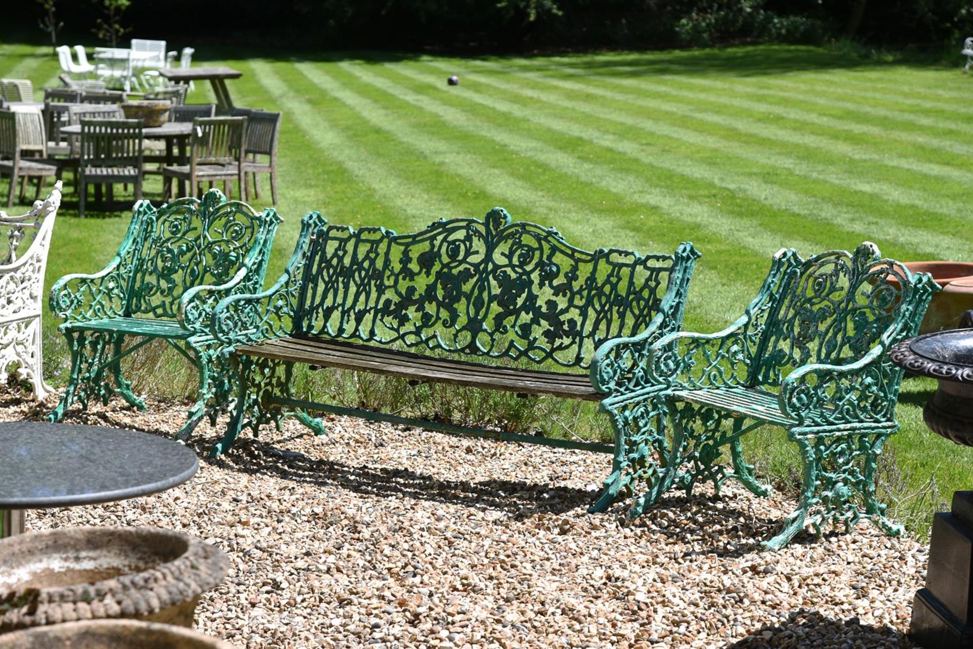 A GREEN PAINTED CAST IRON BENCH, LATE 19TH CENTURY - Image 2 of 2