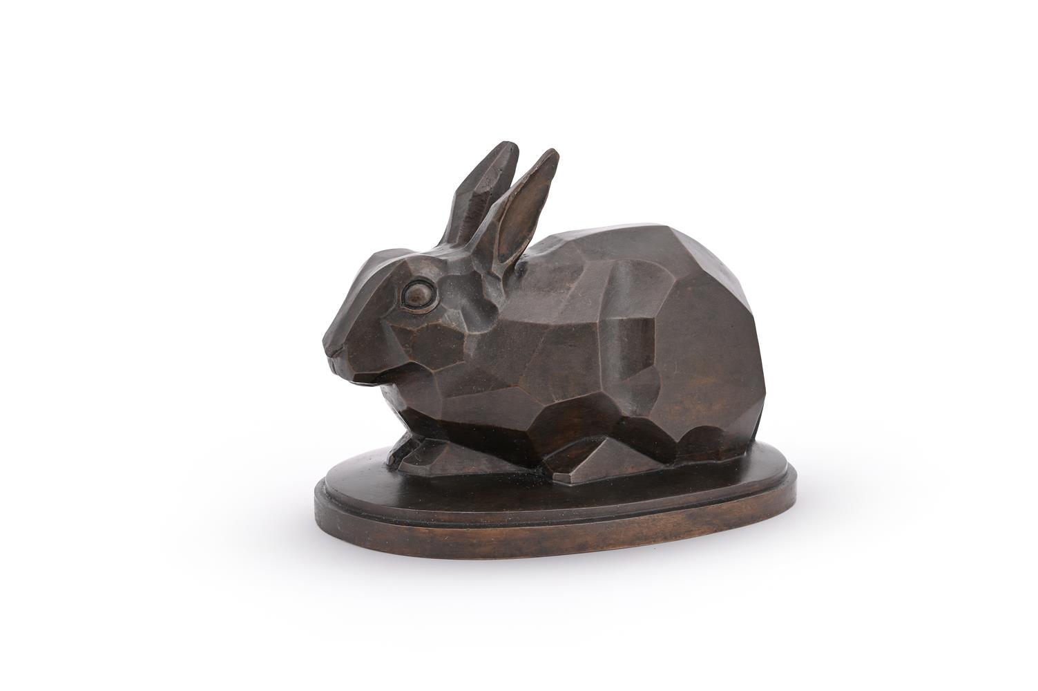 TIMAR (20TH CENTURY CONTINENTAL), A STYLISED BRONZE MODEL OF A RABBIT
