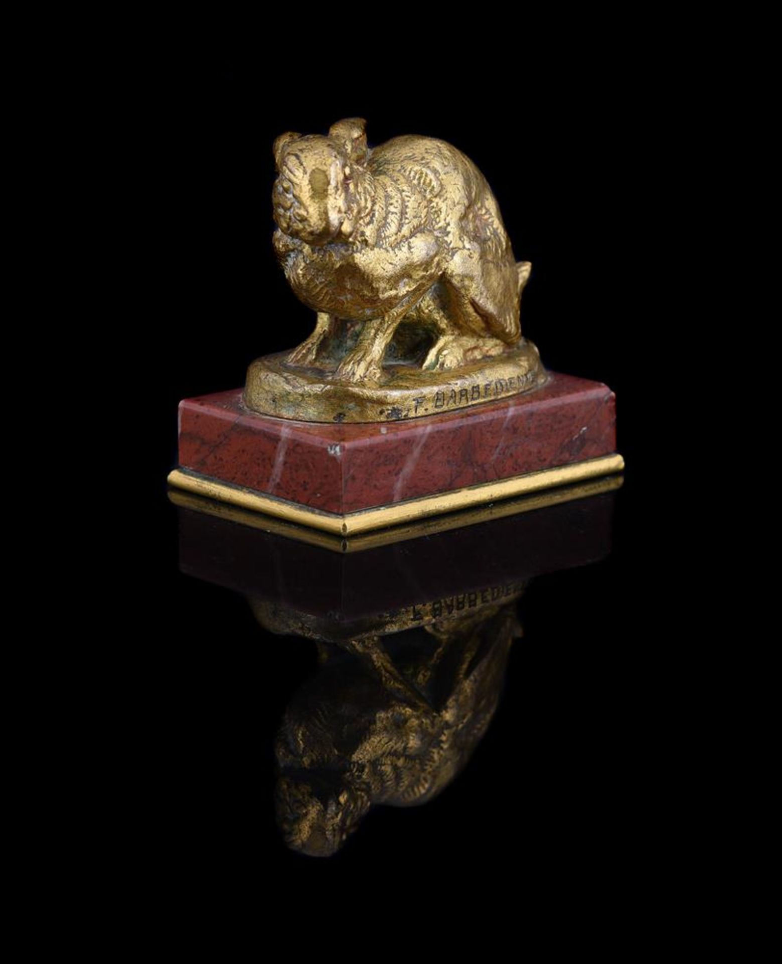 ANTOINE-LOUIS BARYE (FRENCH, 1795-1875), A GILT BRONZE MODEL OF A CROUCHING RABBIT - Image 3 of 7