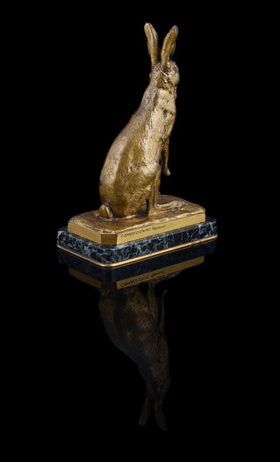 GEORGES GARDET (FRENCH, 1863-1939),A RARE GILT BRONZE MODEL OF A SEATED HARE - Bild 7 aus 8