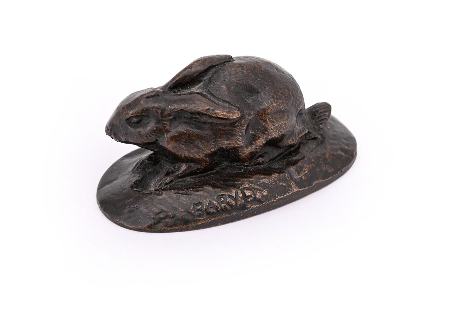 ANTOINE-LOUIS BARYE (FRENCH, 1795-1875), A BRONZE MODEL OF A CROUCHING RABBIT - Image 2 of 4