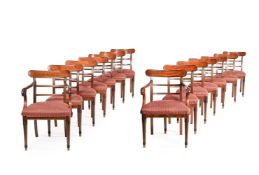 AN UNUSUAL SET OF FOURTEEN GEORGE IV MAHOGANY AND BRASS INLAID DINING CHAIRS, CIRCA 1825