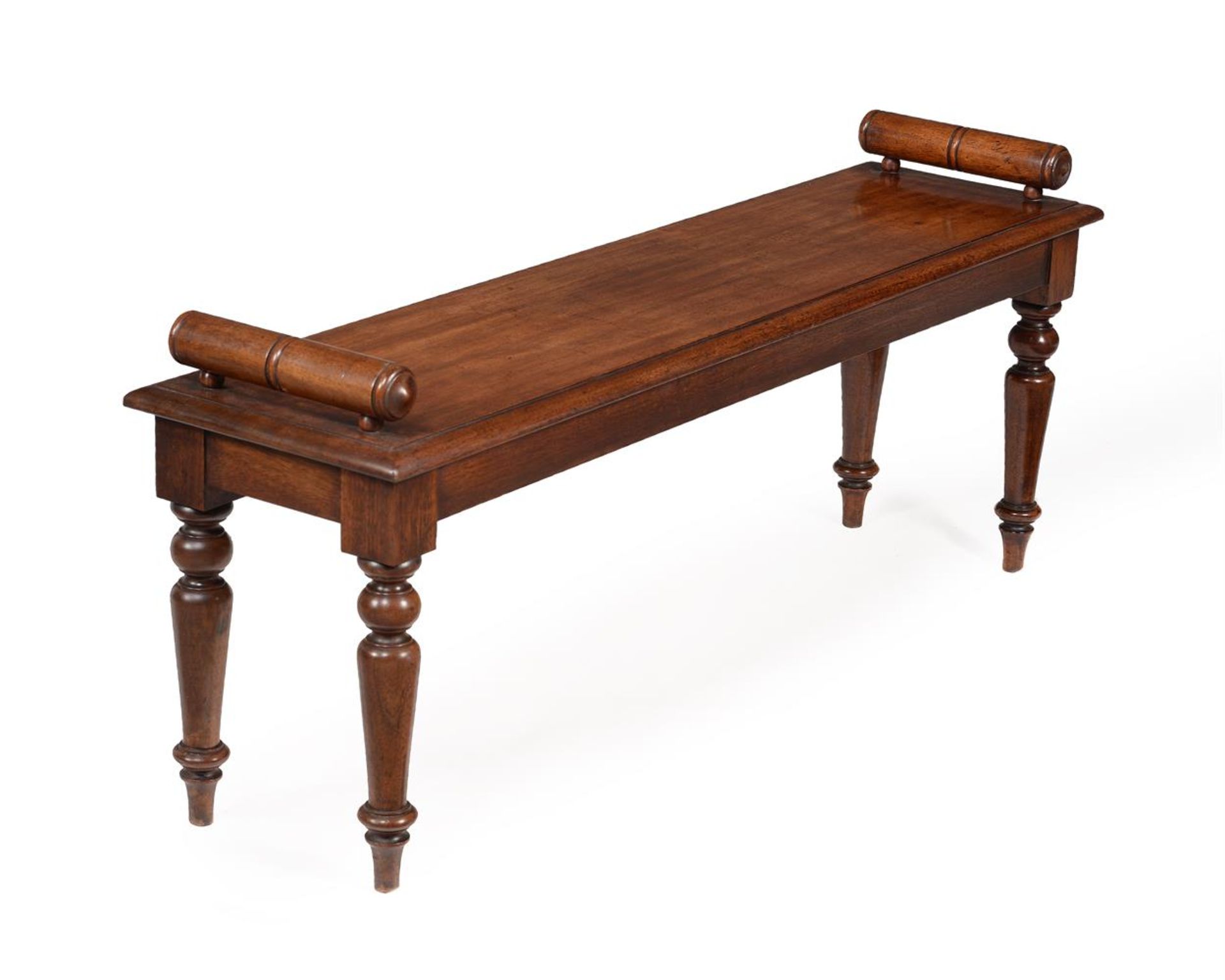 AN EARLY VICTORIAN MAHOGANY HALL BENCH, MID 19TH CENTURY