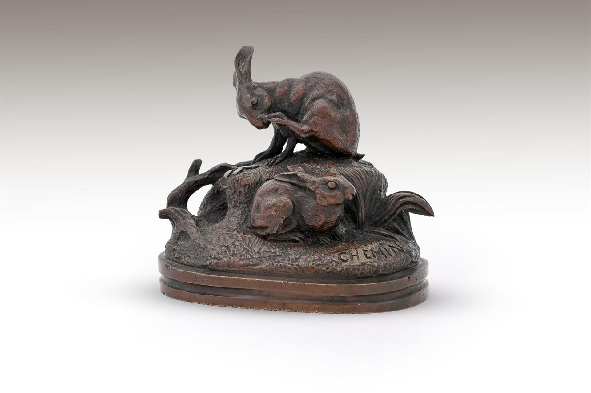 JOSEPH VICTOR CHEMIN (FRENCH, 1825-1901), A BRONZE GROUP OF TWO HARES - Bild 6 aus 6