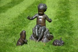 BRENDA PUTNAM (AMERICAN, 1890-1975), A LARGE BRONZE GROUP, CHILD WITH RABBITS
