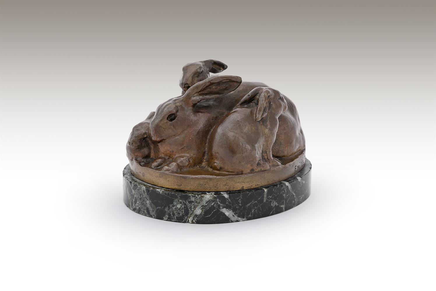 EMILIE L. FIERO (WISCONSIN/CALIFORNIA, 1889-1974), A BRONZE GROUP OF MOTHER RABBIT WITH THREE YOUNG - Image 7 of 7