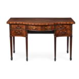 A GEORGE III MAHOGANY SERPENTINE FRONTED SIDEBOARD, POSSIBLY IRISH, CIRCA 1790