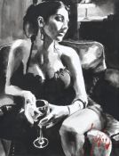 λ FABIAN PEREZ (ARGENTINIAN B. 1967), LADY SEATED WITH A GLASS OF WINE
