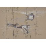 λ ERIC ARNOLD ROBERTS ENNION (BRITISH 1900-1981), GARGANEY IN THIN REEDS