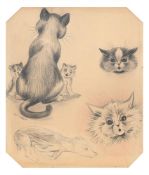 LOUIS WAIN (BRITISH 1860-1939), CATS, KITTENS AND A RUNNING DOG, STUDIES FROM A SKETCHBOOK