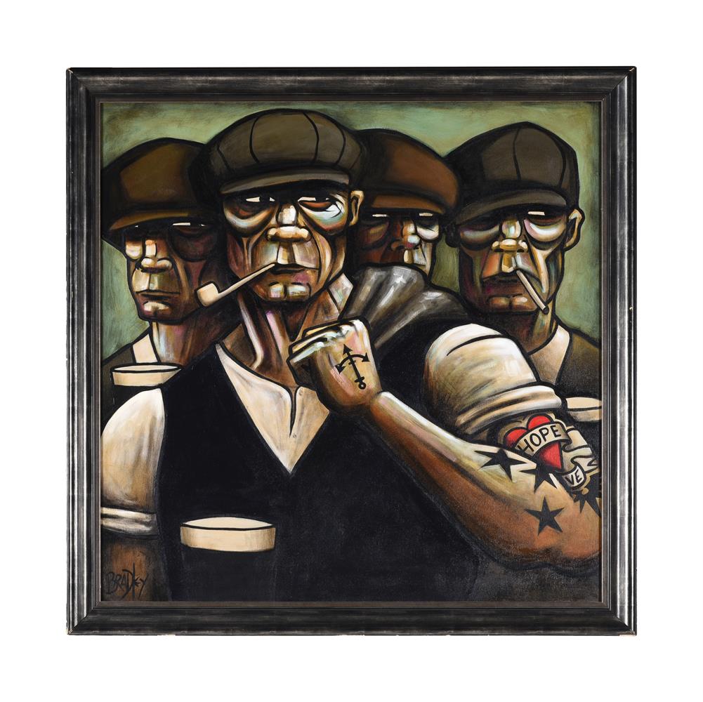 λ TERRY BRADLEY (NORTHERN IRISH B. 1965), FOUR MEN AT THE BAR - Image 2 of 3