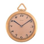 CARTIER, A GOLD KEYLESS WIND OPEN FACE SLIM LINE POCKET WATCH