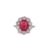 A RED SPINEL AND DIAMOND CLUSTER RING, TANZANIA, NO HEAT