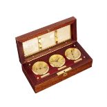 ASPREY, A WOODEN CASED DESK BAROMETER, CLOCK AND THERMOMETER