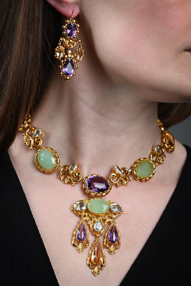 A 19TH CENTURY MULTI GEM NECKLACE AND EAR PENDANTS, SECOND QUARTER OF THE 19TH CENTURY - Image 5 of 5