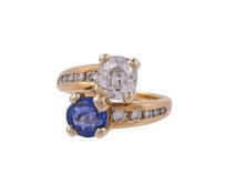 A FRENCH SAPPHIRE AND DIAMOND TOI ET MOI RING