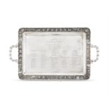 A CHINESE SILVER TWIN HANDLED TRAY