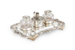 A WILLIAM IV SILVER SHAPED OLONG INKSTAND