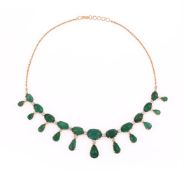 AN EMERALD AND DIAMOND FRINGE NECKLACE