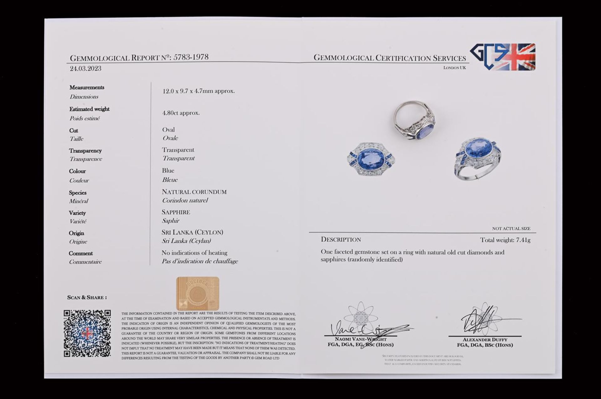A DIAMOND AND SAPPHIRE DRESS RING, SRI LANKA (CEYLON), NO HEAT - Bild 3 aus 4