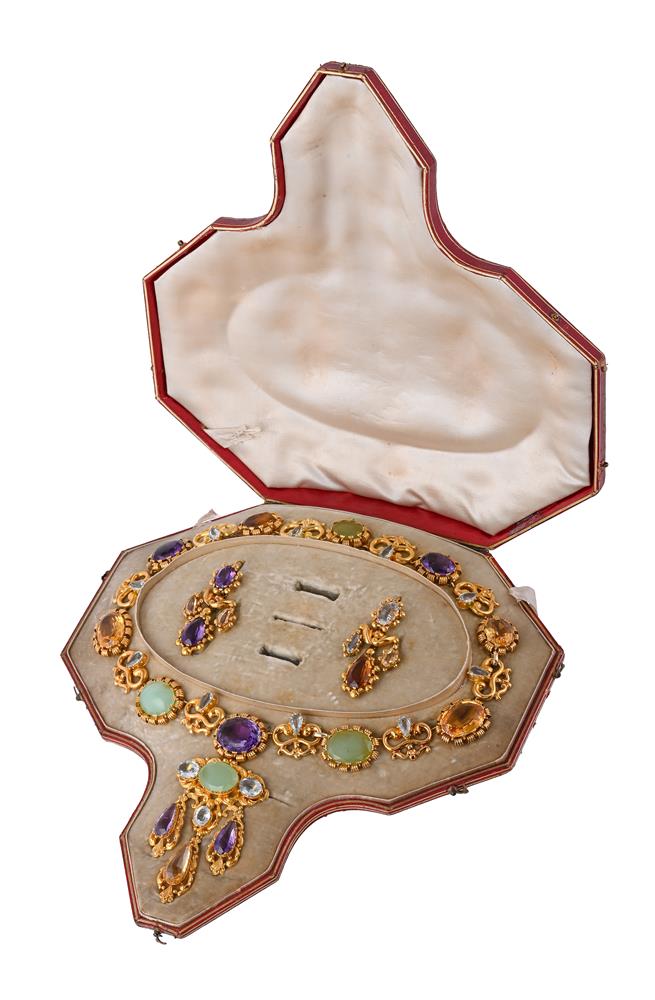 A 19TH CENTURY MULTI GEM NECKLACE AND EAR PENDANTS, SECOND QUARTER OF THE 19TH CENTURY - Image 2 of 5