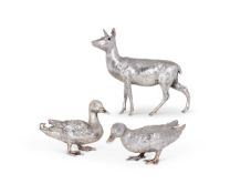 A PAIR OF SILVER MODELS OF DUCKS