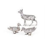 A PAIR OF SILVER MODELS OF DUCKS