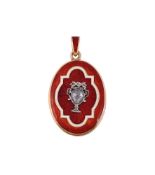 AN EARLY 20TH CENTURY DIAMOND AND RED ENAMEL LOCKET PENDANT
