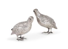 A PAIR OF SILVER MODELS OF PARTRIDGES