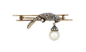 A LATE VICTORIAN DIAMOND AND NATURAL PEARL PARROT BROOCH, CIRCA 1890